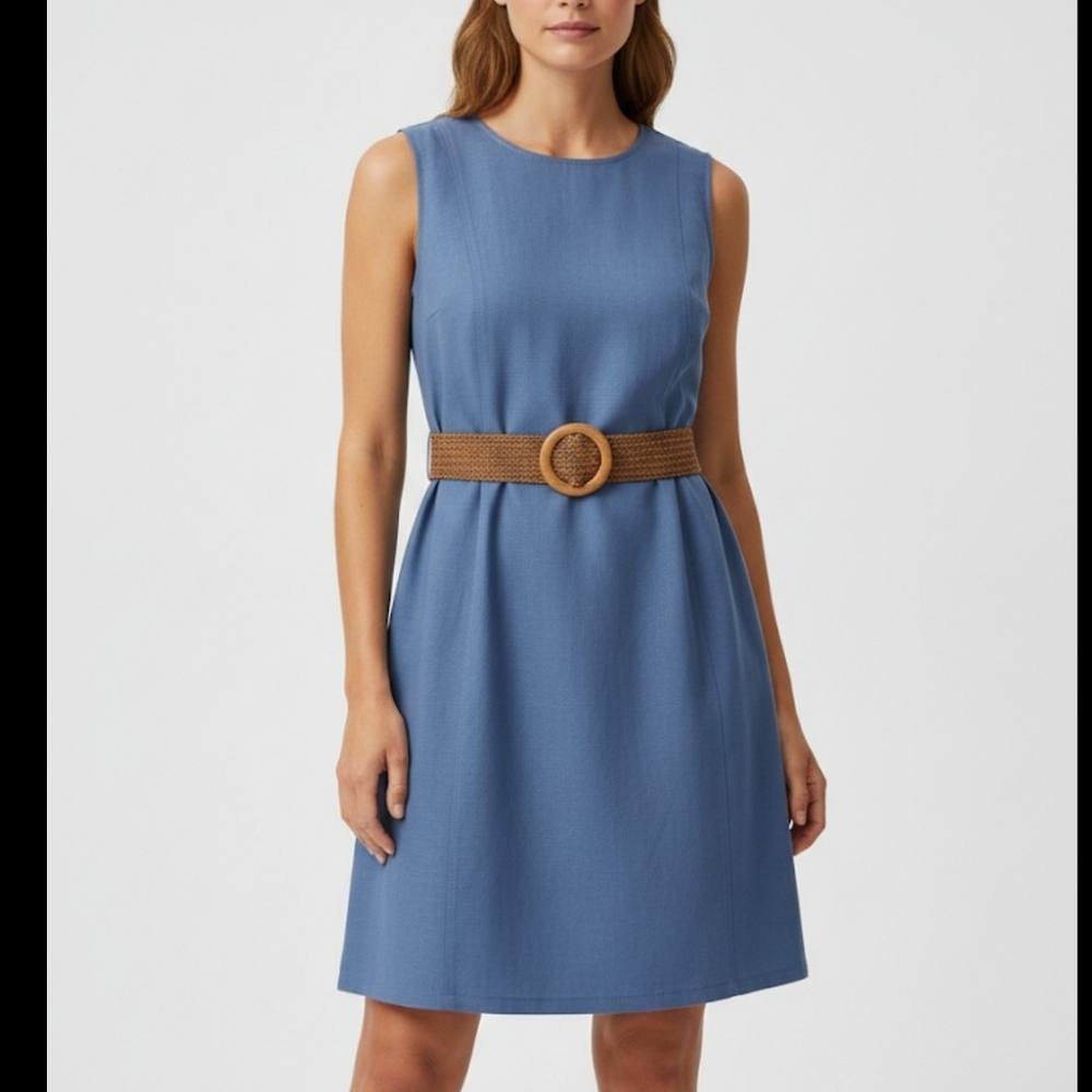 Nina Leonard Blue Dress with Tan Belt Talla XL